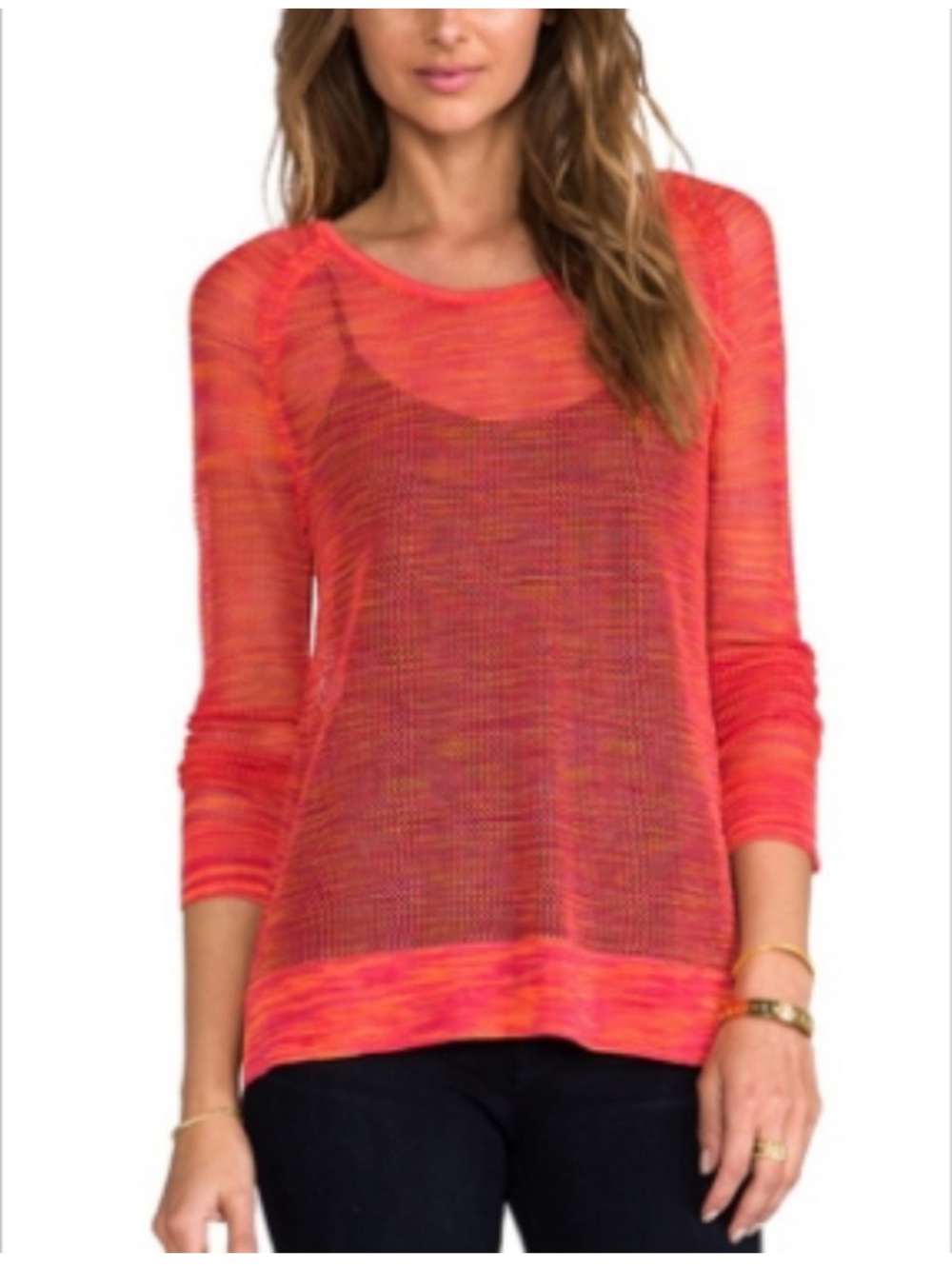 Rag & Bone Saffron Allgauer Raglan Mesh Pullover  in Red Size L